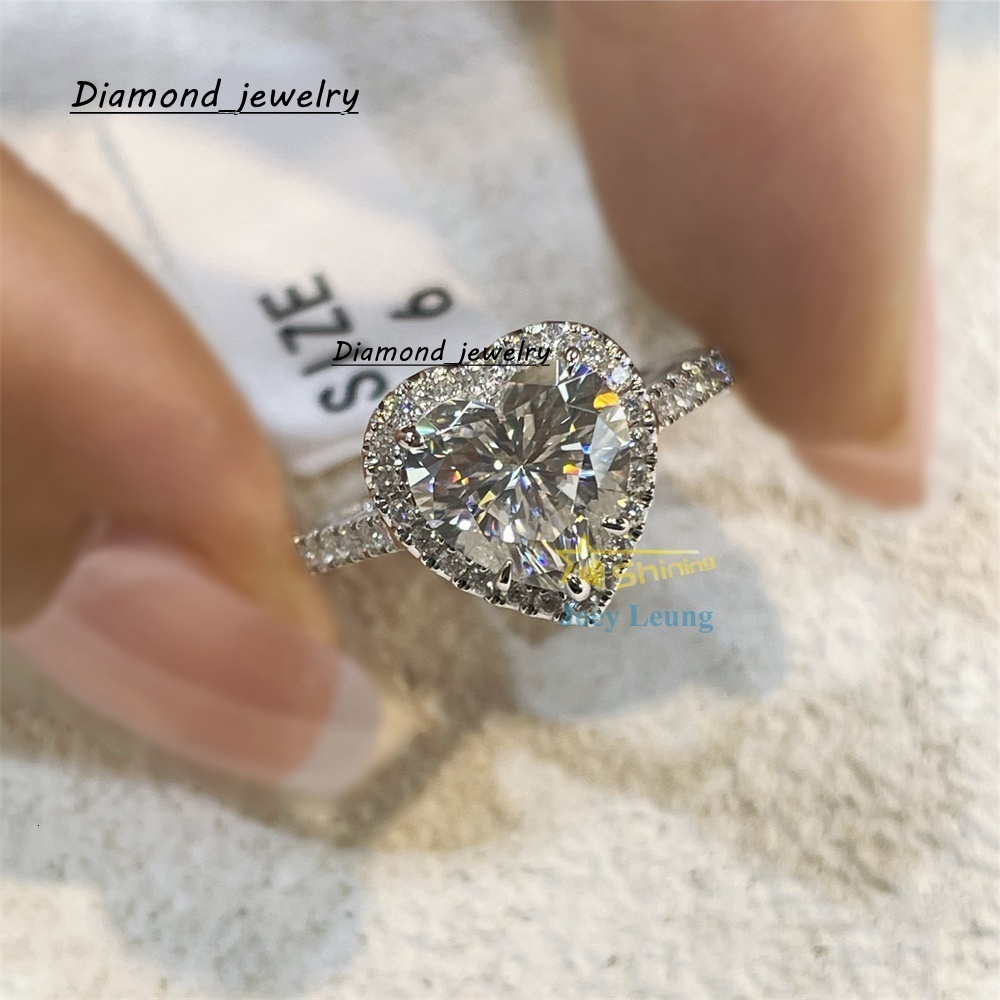 Women Jewelry Classic Wedding Ring Heart Shape Halo 2CT S925/10K Solid Gold Moissanite Ring Engagement