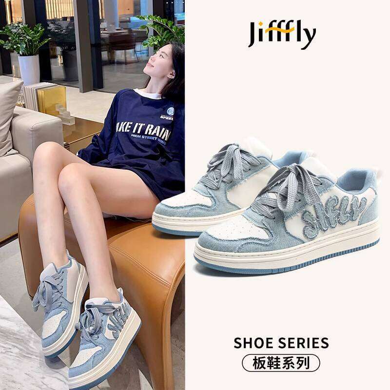 Jifffly Designer Denim Bread for Men Spring New Height-Increasing Sneakers Couple Style Casual Trendy Shoes