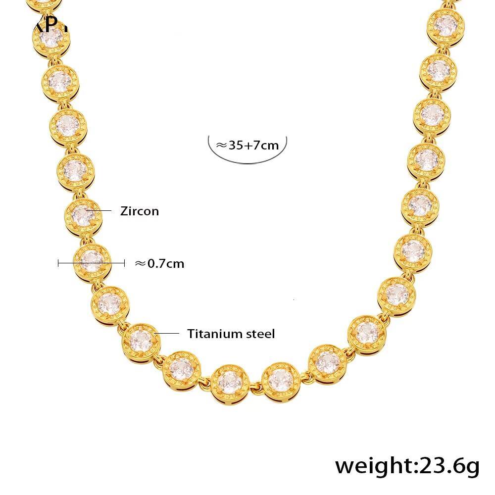 Stylish Jewelry Stainless Steel Bling Round Shape Cubic Zircon Tennis Chain Necklace PVD Plated Colorful Gemstone Necklace