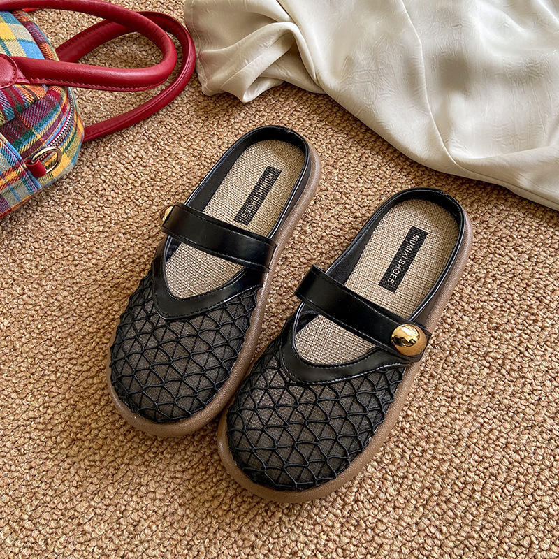 Ddmysports Flat Closed Toe Half Slippers For Women Summer New Slip On Dress With Skirt Mesh Single Shoes Fisherman Sandals Outdoor Shoes