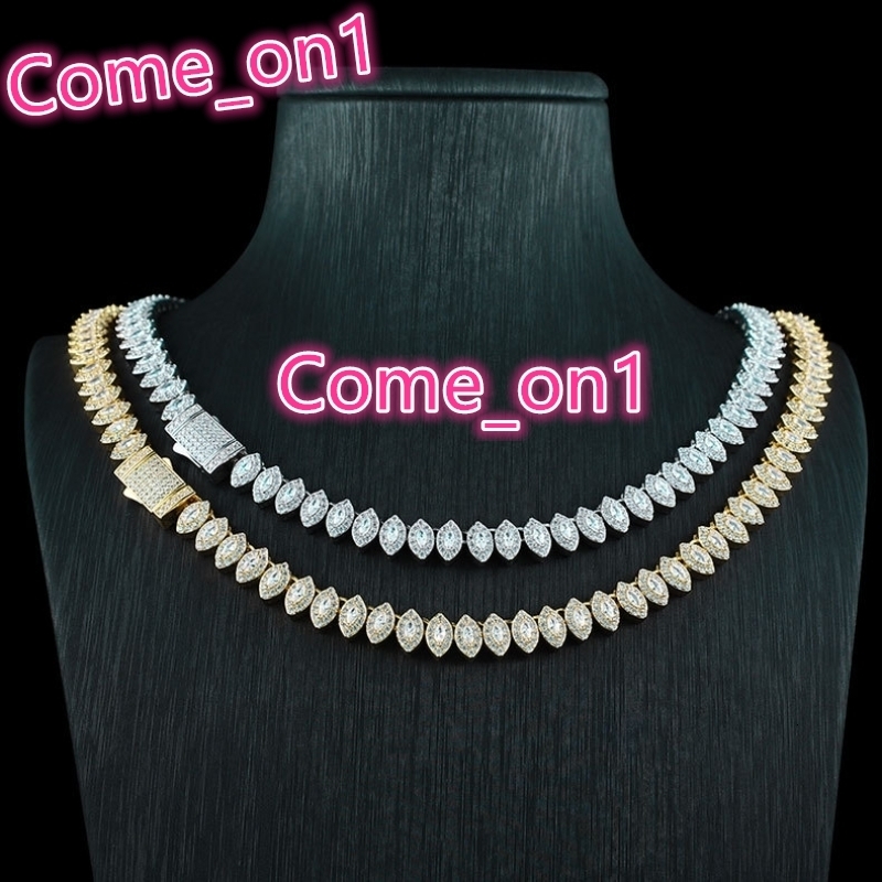 Wholesale Hip Hop Marquise Tennis Chain 8mm Gold Plated Iced Out Clustered Oval Tennis Bracelet Necklace Jewelry for Woman Men