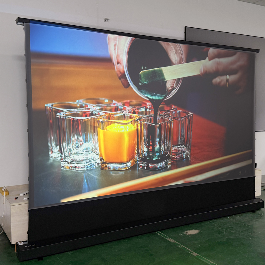 New Listing Electric Floor Up Screen 72 84 92 100 120 ALR Black Diamond Ambient Light Rejecting for Standard/Long Projector
