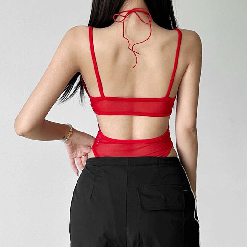 2024 Summer New Women's Solid Color Slim Street Fashion Strap Sexy Backless Jumpsuit 154