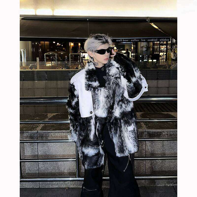2025 Winter Ink Wash Blending Design Male Plush Men's Women's Short Cotton-Padded Clothes High Street Handsome Faux Fur