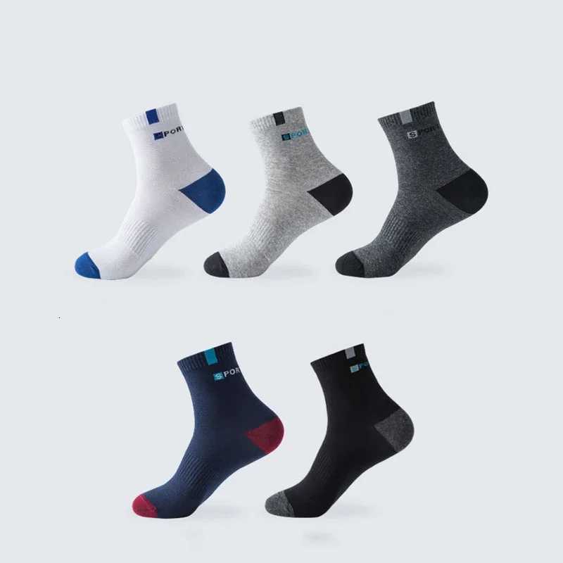 5 Pairs Cotton Socks for Men Sport Breathable Soft Letter Fashion Sneakers High Elastic Middle Tube Stockings Towel Socks Summer X250725