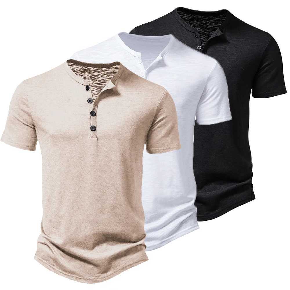 Mens Summer Basic T-Shirt Henley Neck Short Sleeve Male Casual Pullover Outdoor Breathable Streetwear Mens T-Shirt Tops Y250724