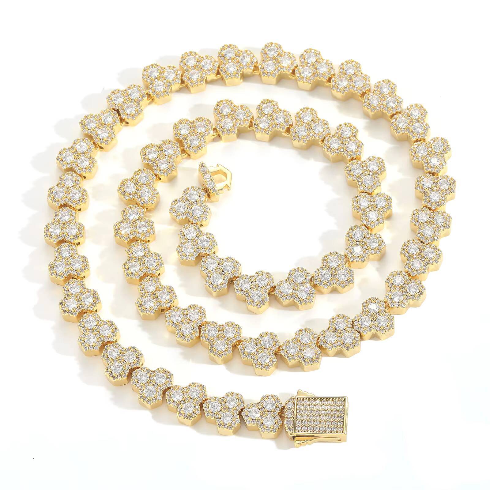 BES Fine Jewelry 10mm Geometric Tennis Chain Cubic Zirconia Iced Out Tennis Necklace Fashion Necklace Hip Hop Jewelry for Men