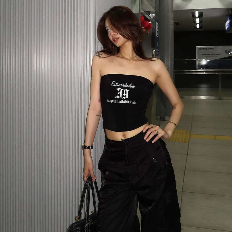 2025 Spring New Women's Fashion Solid Color Slim Street Style Off-Shoulder Tube Top Backless Vest 362