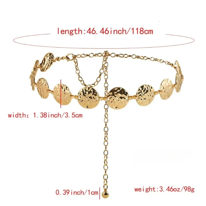 Women Fashion Round Pendant Chain Gold Decorated Waist Belt Stainless Steel Gold Plated Bangle Hip Hop Accessories chain belt 250722