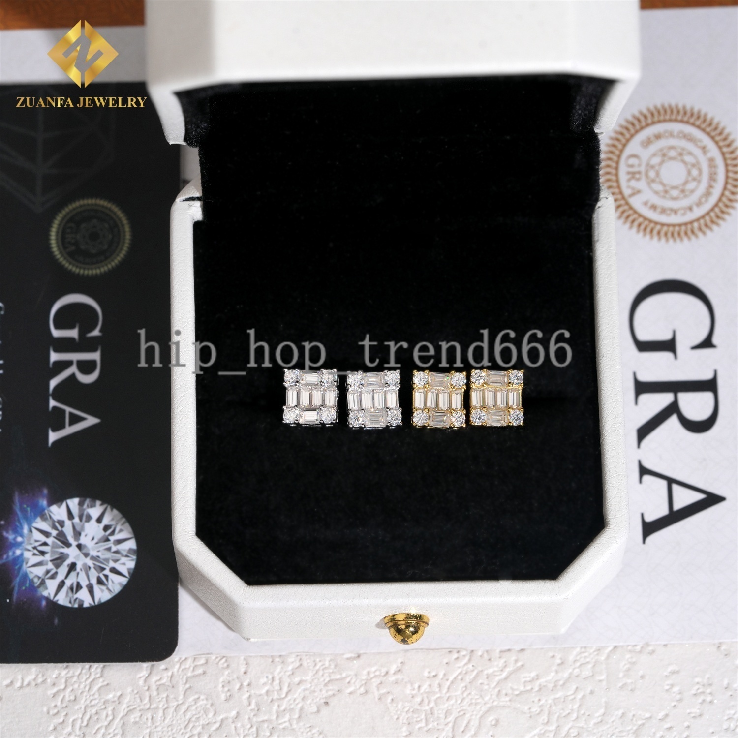 Full Paved Iced Out Emerald Cut Moissanite Earrings 925 Sterling Silver VVS Moissanite Hip Hop Stud Earrings