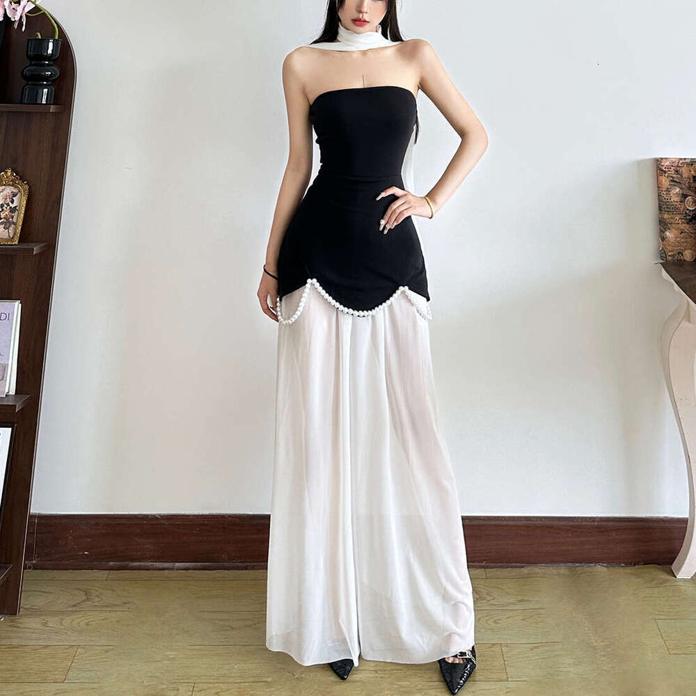 2025 Summer New Solid Color Patchwork Fashion Casual Trendy Elegant Slim Fit Strapless Long Dress e64