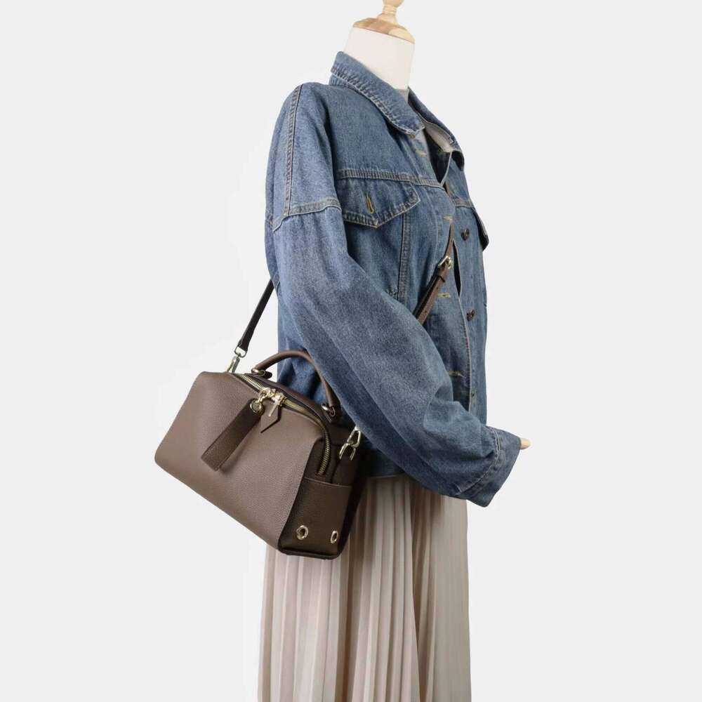 New Long Term Model Dropship Blue Grey Fashion Boston Tote Full Grain Cow Leather Women Handbag 2 Straps Female Shoulder Bag