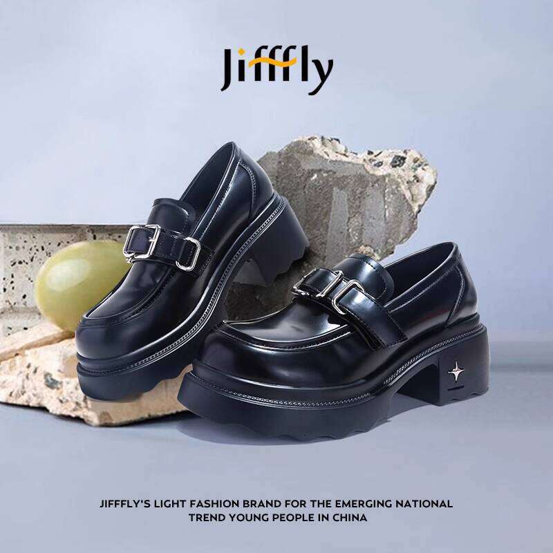 Jifffly Women's British-Thick Sole Soft Black Leather Loafers for Fall/Winter 2025