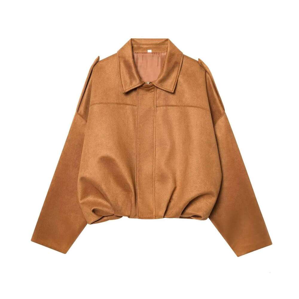 Designer Clothing 2025 New Fashion Suede Fabric Women Bomber Jackets Causal Long Sleeve Zipper Loose Coats Cropped Jacket Outwear