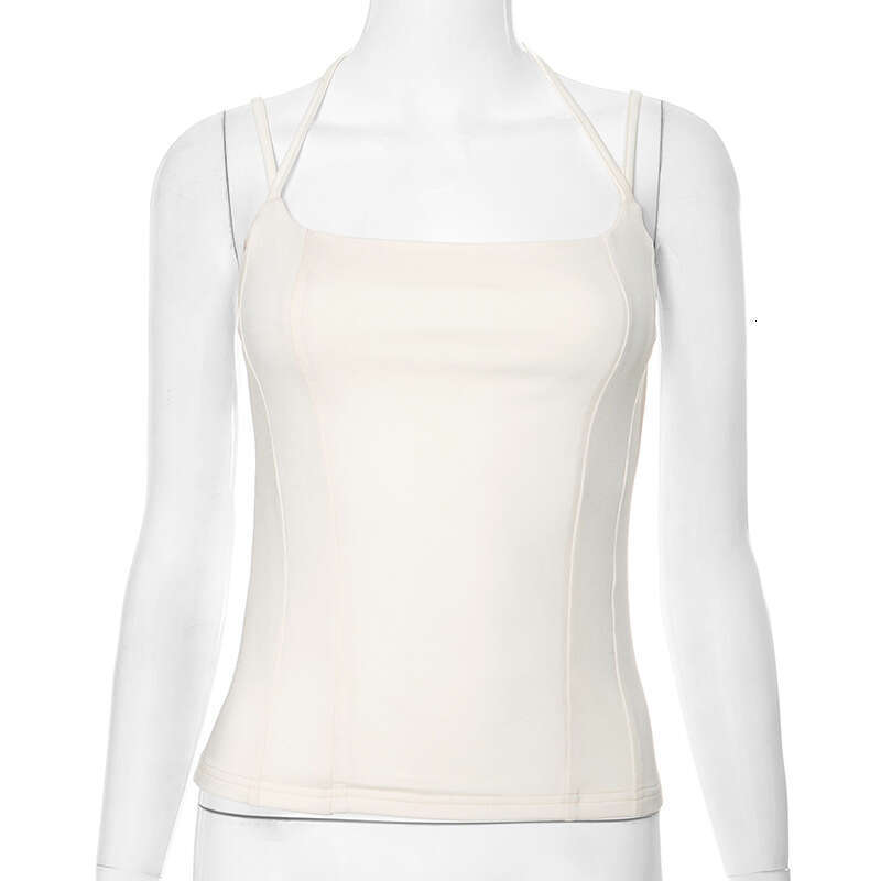 Y25tp062 Women's Spring Summer New Slim Off-Shoulder Double Strap Ripped Vest Top B5