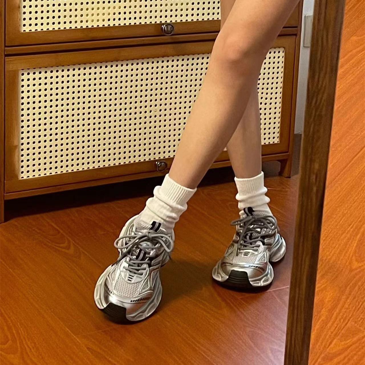 Zhao Lusi Same Style Dad Shoes for Women, Trendy Silver Sneakers, Thick Sole, Lightweight Spring Summer Women's Shoes, Large Quantity +V ddmythur