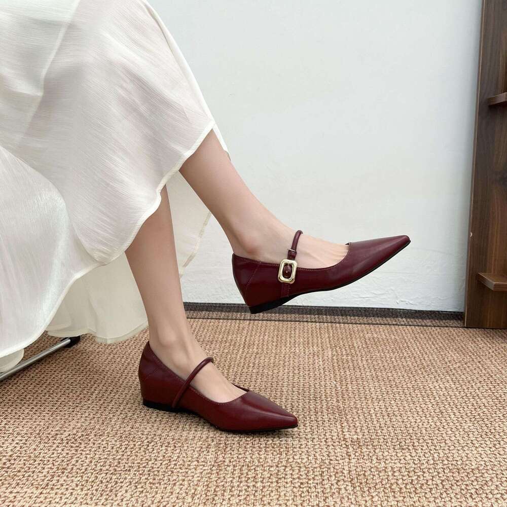 Designer Autumn Summer New Style Single Versatile Shallow Mary Jane Pointed Toe Women's Height Increasing Shoes for Women