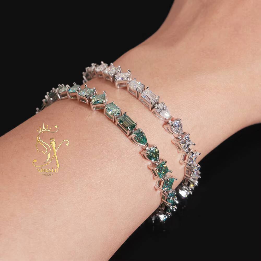 High Quality 925 Sterling Silver Hip Hop Tennis Chain Bracelet 2mm-6.5mm Moissanite Pass Diamond Tester