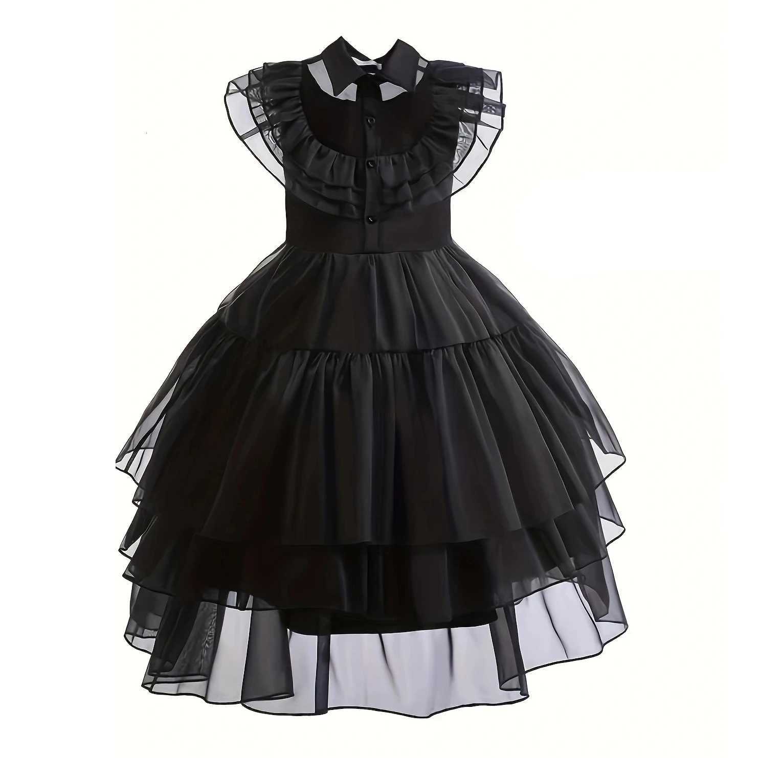 Gothic Sle Costume Prom Dress for Girls 2024 Wensday Black Par Ball Gown Children Halloween Cosplay Adams Family Vestido Z250725