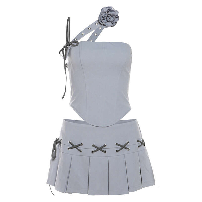 2024 Spring New Women's Solid Color Slim Fit Camisole Sexy Low Waist Pleated Short Skirt b27