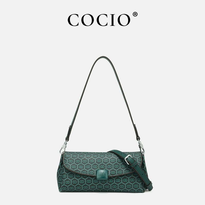 COCIO designer shoulder bag new green underarm bag simple versatile spring and summer vintage Embroidery women's bag