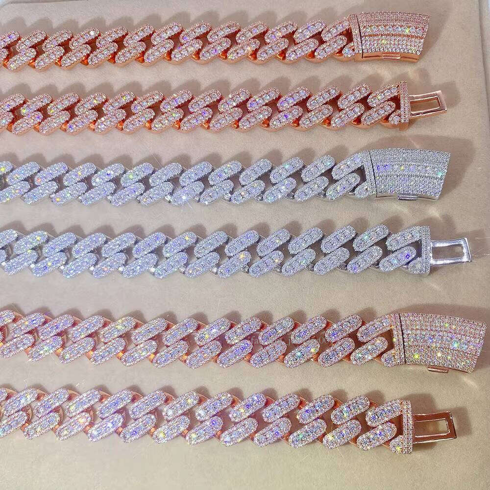 13mm Miami Cuban Link Chain in Sier VVS Moissanite Necklace Bracelets