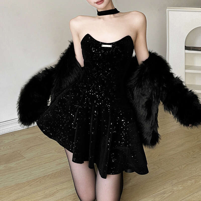 2023 Autumn Winter New Women's Fashion Sexy Strapless Waist-Cinching Short Dress 6bb