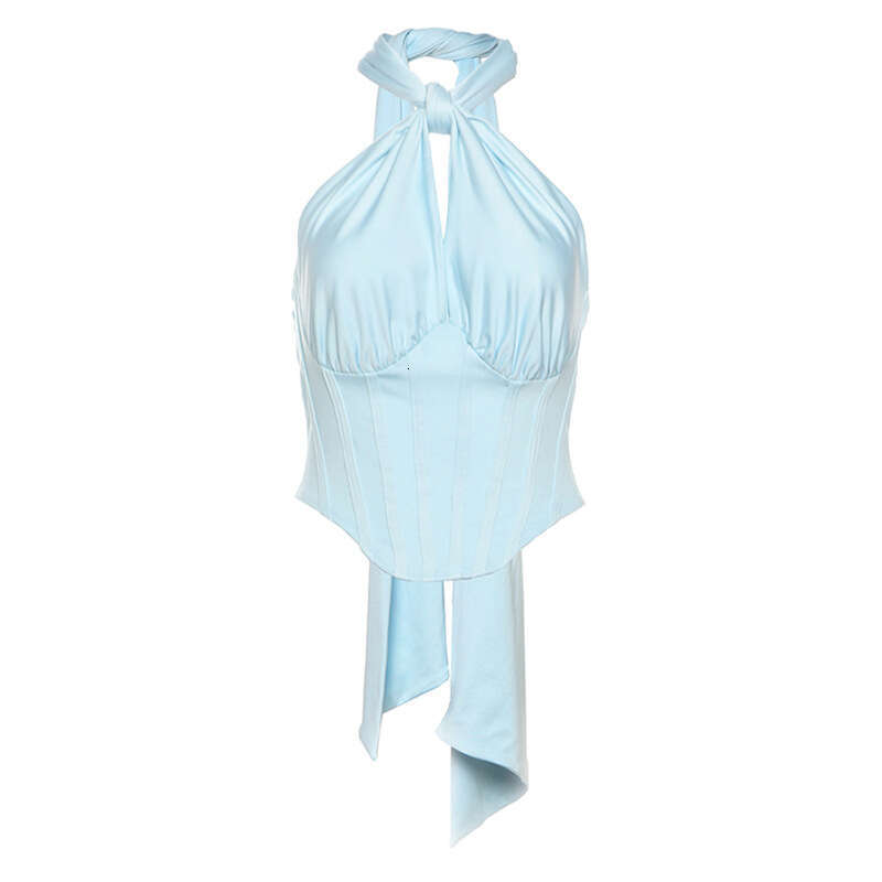 2025 Summer New Women's Fashion Solid Color Sexy Halter Neck Tube Top Vest b9b