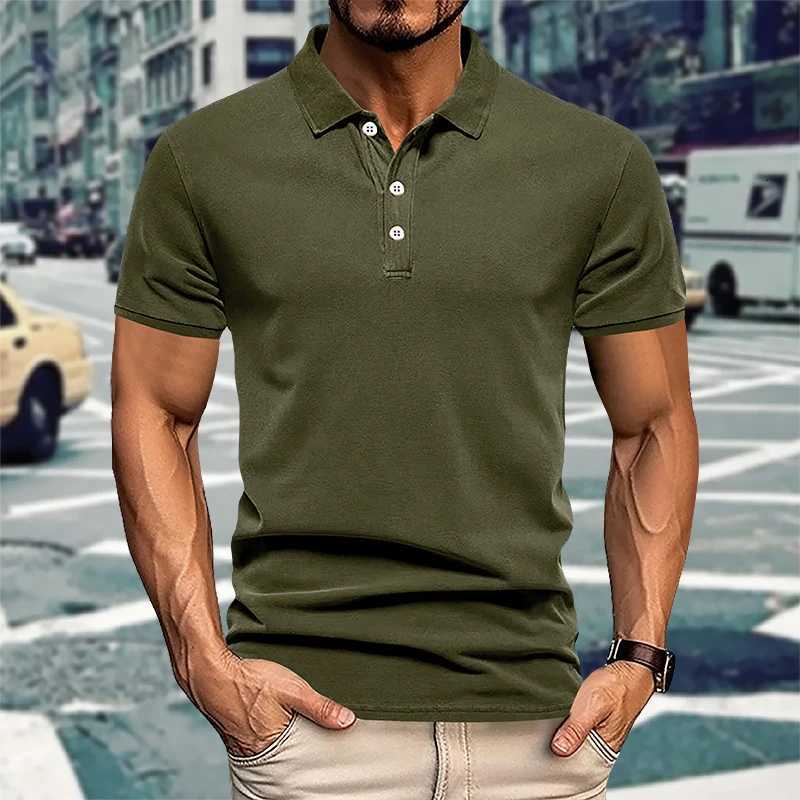 Mens Casual Short-Sleeved Polo Shirt Solid Color Lapel 2024 New Summer Fashion Sports Breathable T-Shirt Top XJ250725