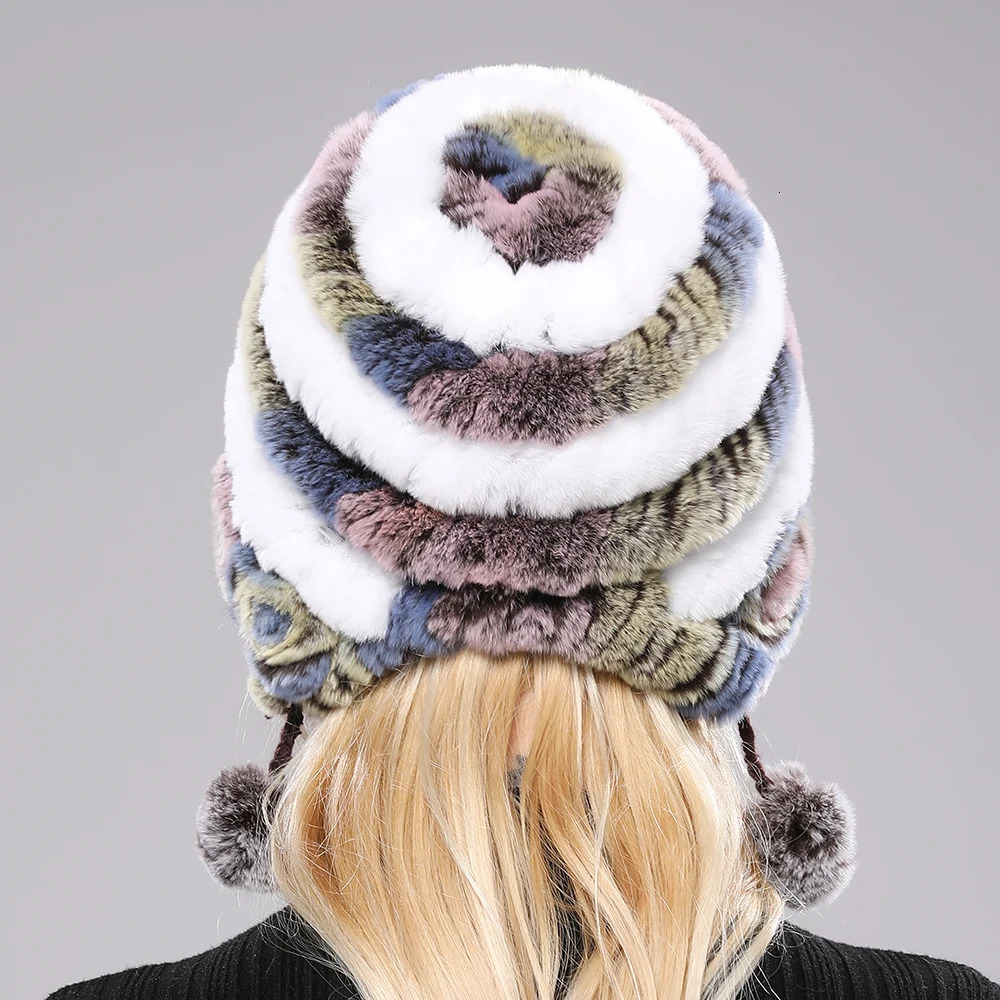 Natural Soft Knitted Rex Rabbit Fur Hat Russian Women Winter 100% Genuine Rex Rabbit Fur Caps Lady Warm Rex Rabbit Fur Hats 250724