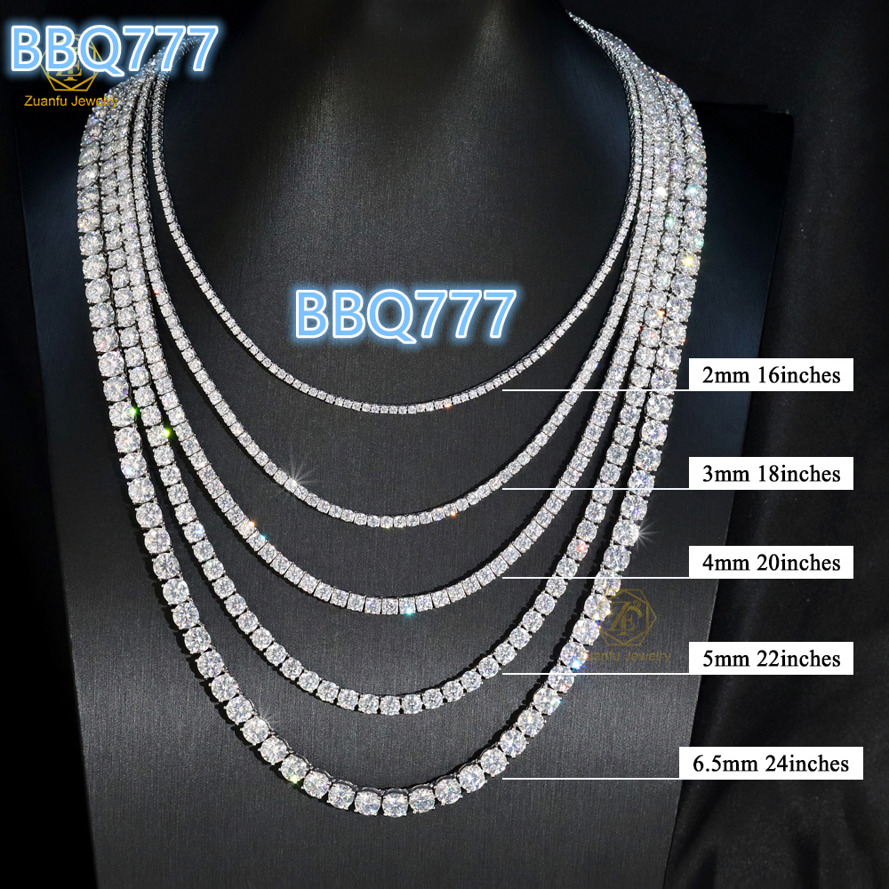 2025Hip Hop Jewelry 100% Pass Diamond Tester Moissanite Tennis Link Chain 3mm 4mm 5mm 925 Silver Iced Out Diamond Chain for Men