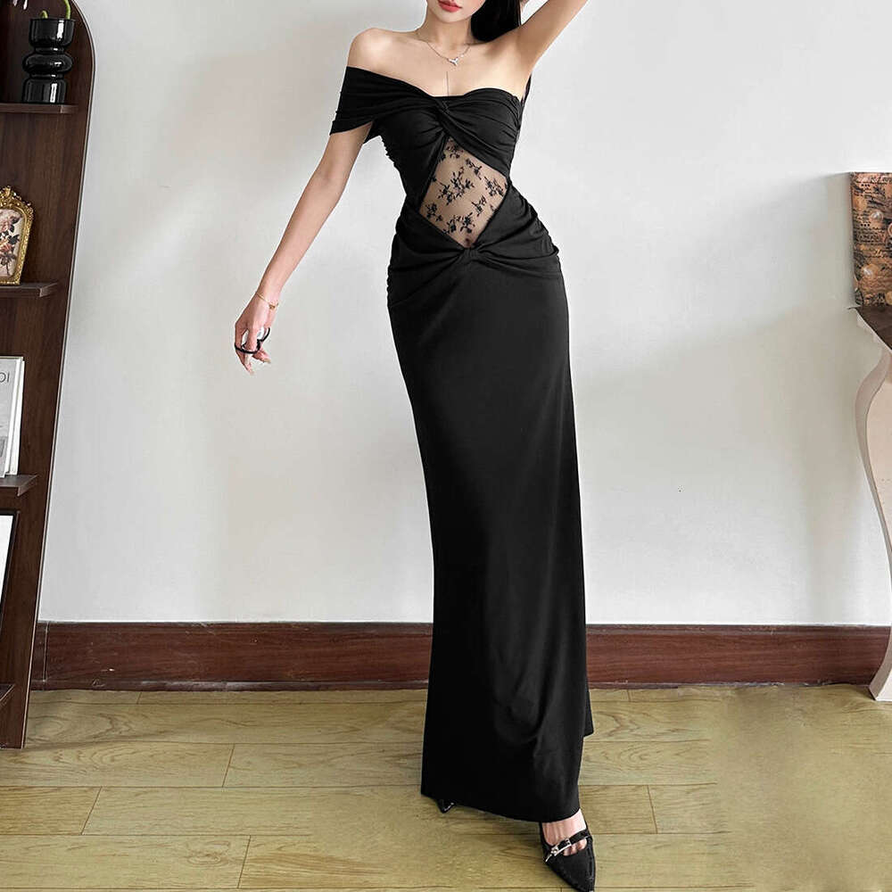 2025 Summer New Slim Sexy Vacation Style Mesh Patchwork Elegant Waist-Cinching Dress Women's Fashion 662