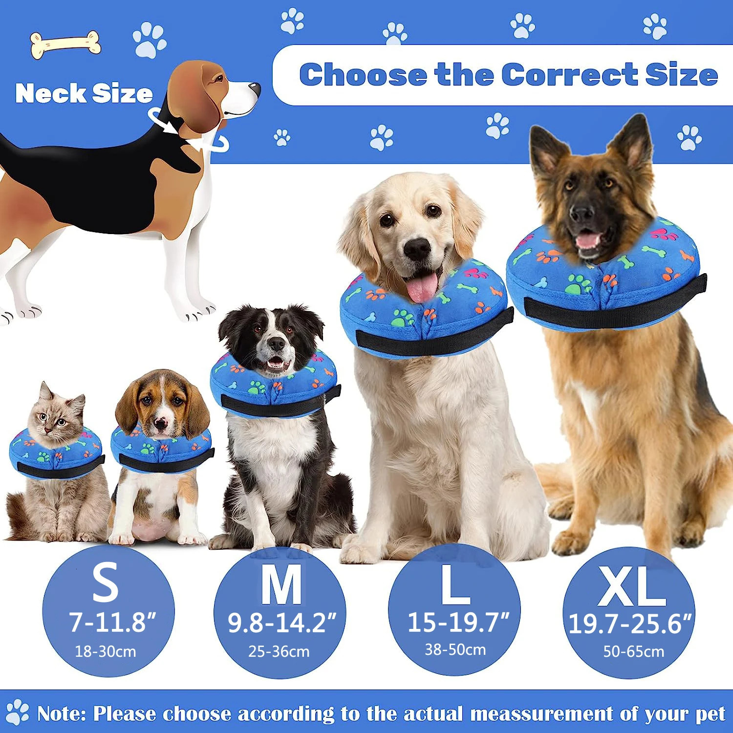 Dog Inflatable Cone Collar Adjustable Washable Pet Recovery Cone After Surgery Protective Collar for Large Medium Small Dogs Cat 250716