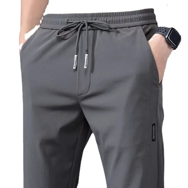 Mens Casual QuickDry Trousers Spring Autumn Outer Wear Elastic Waist StraightLeg Suit Summer Pants Trendy 250725