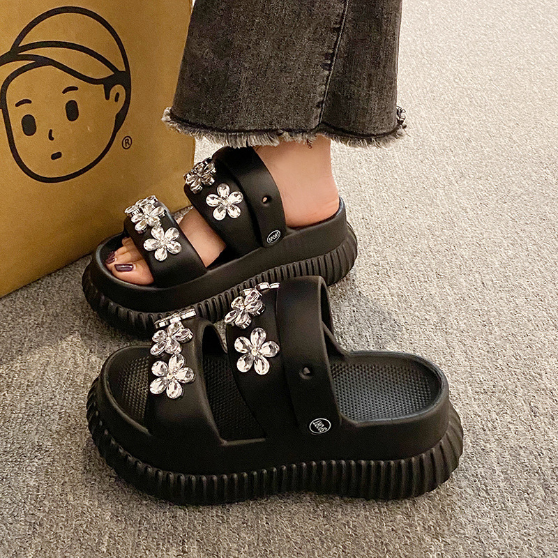 Ddmysports EVA Cushion Sandals For Women Summer Trendy Outdoor Wear Platform Thick Sole High Heel Two Way Beach Non Slip Slippers Outdoor Shoes