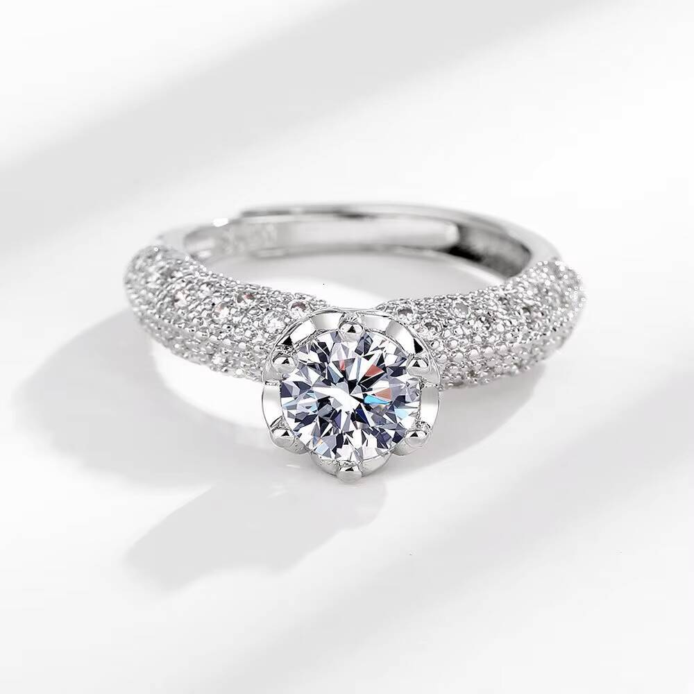 Simulated Diamond Jewelry Moissanite Ring Full Moissanite Flower Diamond Ring Adjustable Open Zircon Ring for Bridal