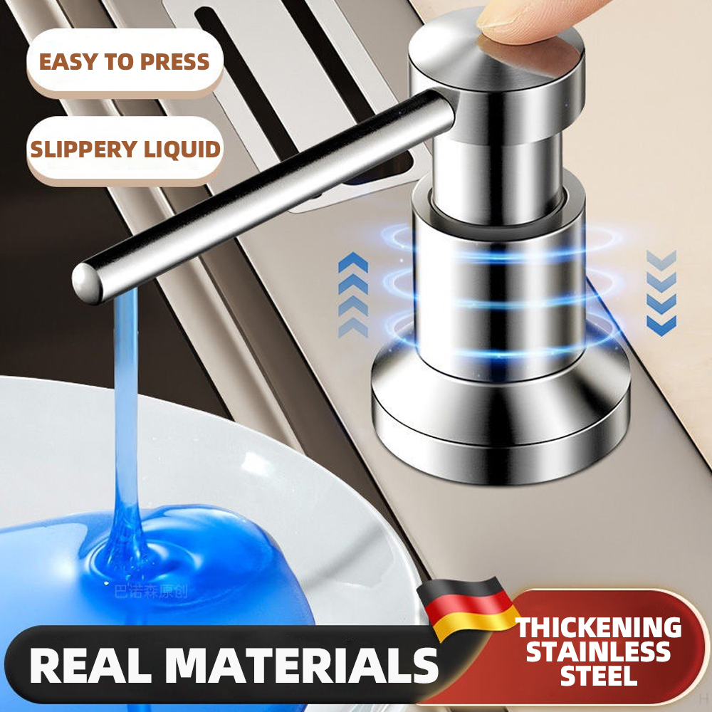 Multi-functional Kitchen Sink Accessory: Portable Stainless Steel Dish Liquid Dispenser w/Extension Fits All Kitchens-silicone hose