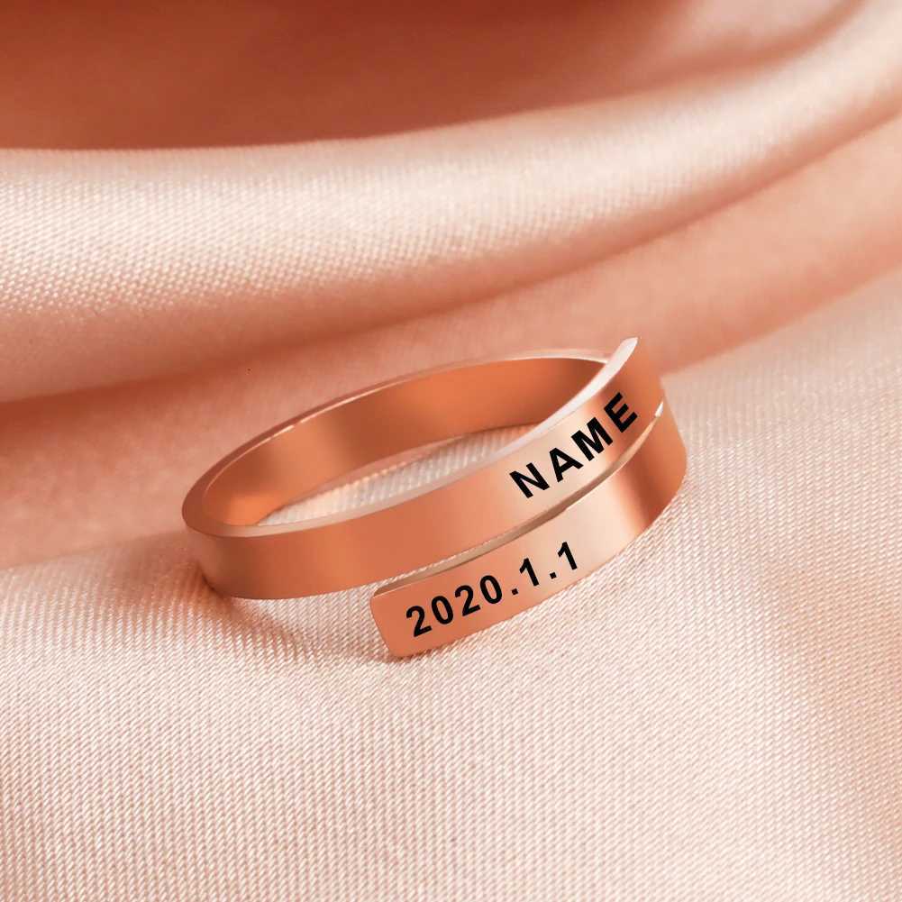 Carving Name Ring Personalized Customization Couples Day Gift for Female Male Family Team Girl Silver Stainless Steel Jewelry W250417