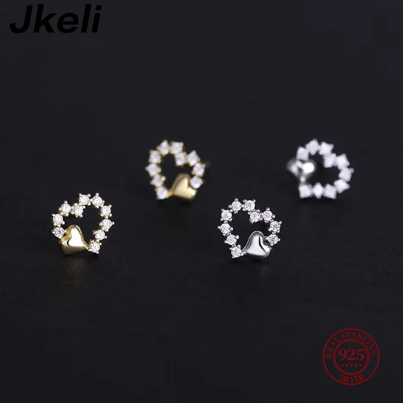 Jkeli Peach Heart Niche Simple INS Style Zircon Delicate Stud 18K Gold 925 Silver Earrings Small Ear Jewelry 250722