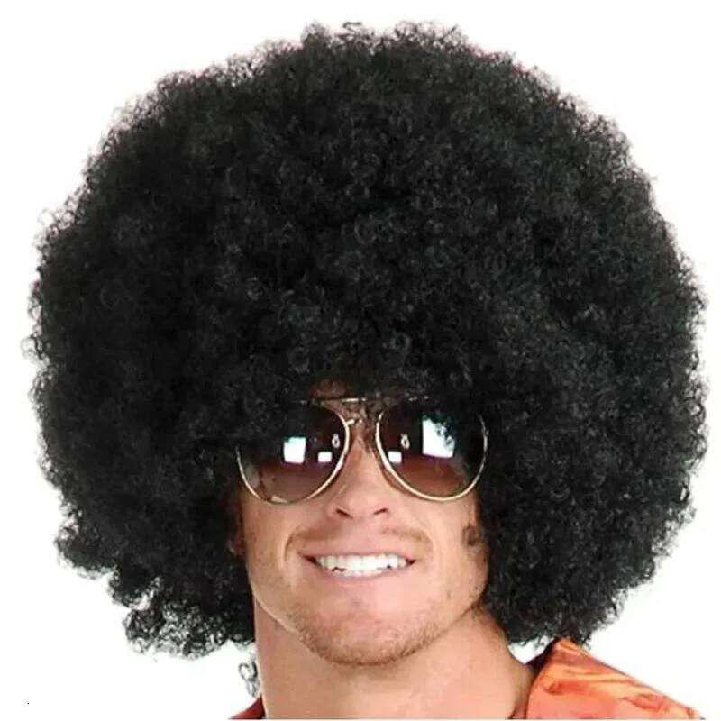 Synthetic For Men And Women 70S Unisex Jumbo Costume Funny Party Big Afro Wigs