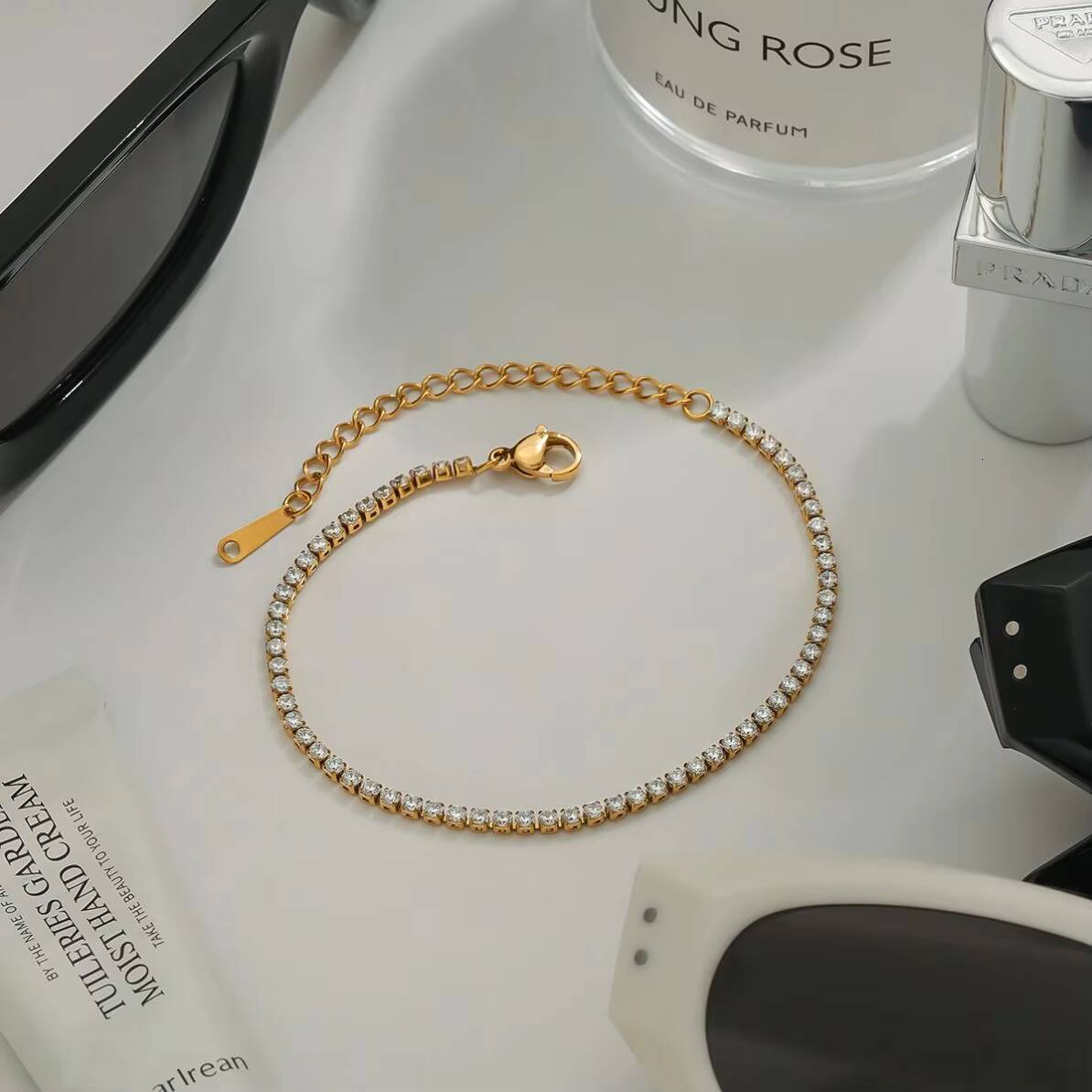 Luxury 18K Gold Stainless Steel Tennis Chain 2MM Zircon Stone Bracelet Stylish Sports Casual Fashion Charm