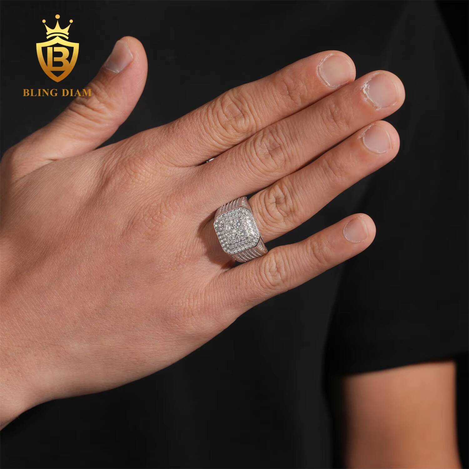 Fashion Hot Selling Fine Jewelry 925 Sterling Silver VVS Diamond Hip Hop Men Rings Iced Out Ring Moissanite