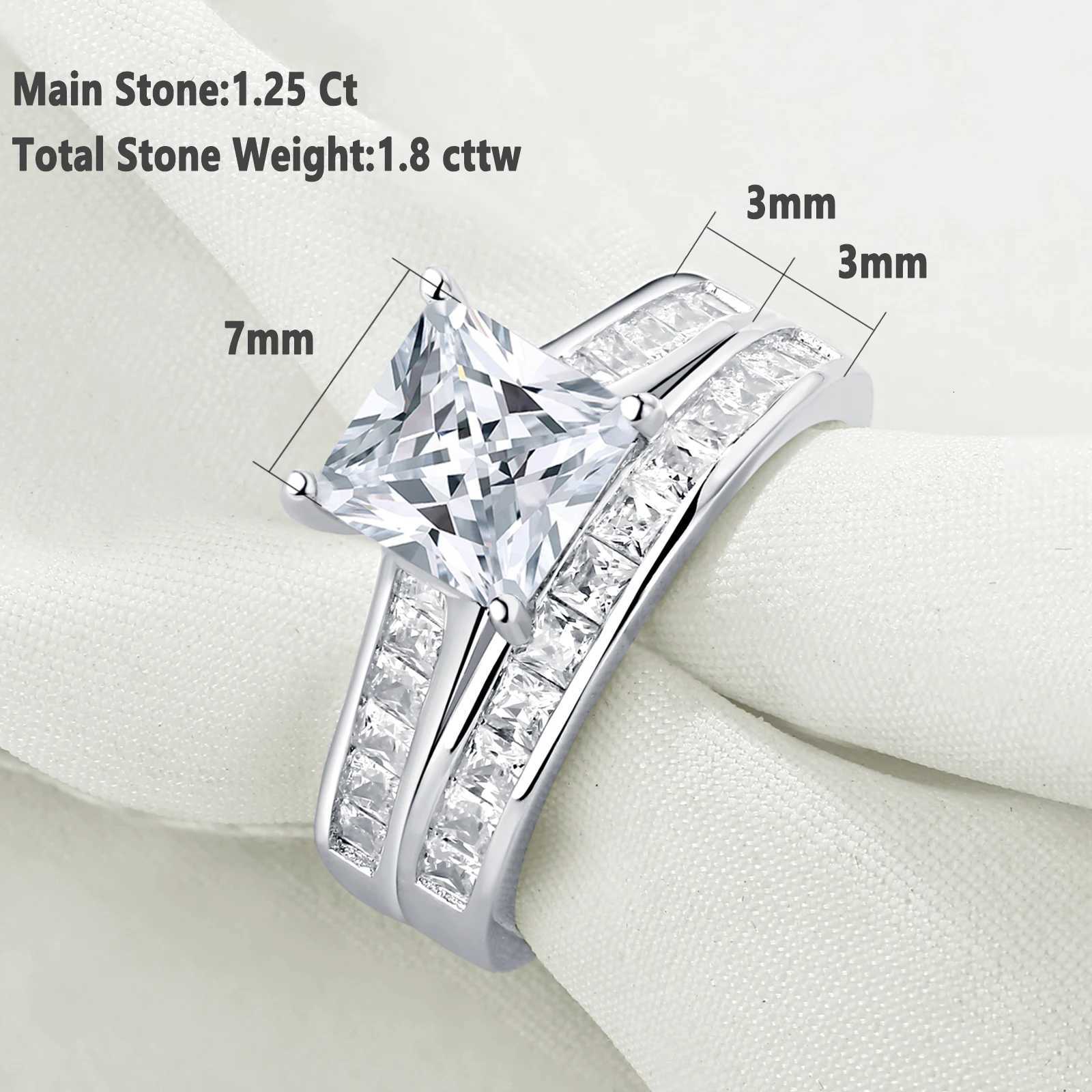 Newshe 2-piece Classic Womens Wedding Ring Set 7 * 7mm Princess Cut AAAA Zircon 925 Pure Silver Engagement Ring Jewelry W250417
