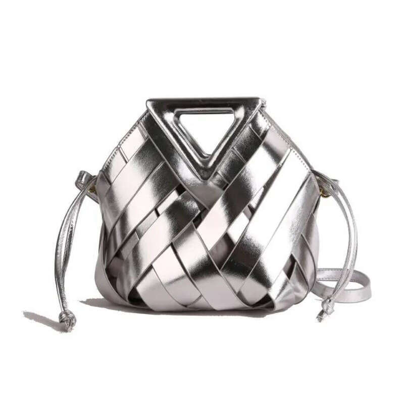 Designer Weave Basket Handbag Women Triangular Single Shoulder PU Material Crossbody Bag