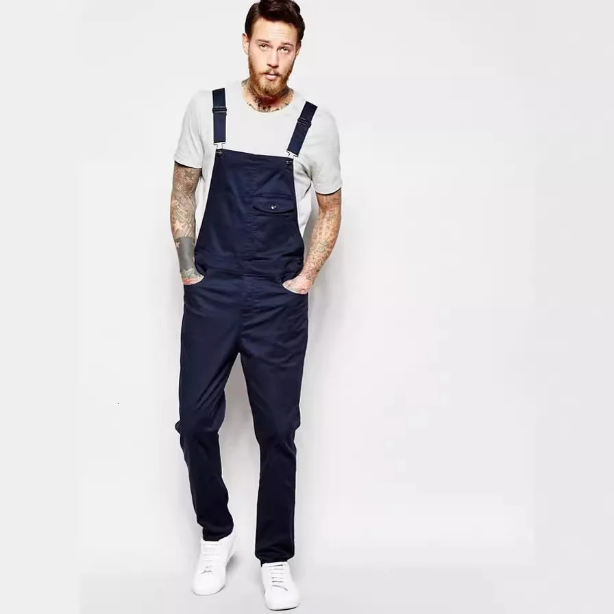 2024 Men Stylish Slim Biker Jeans Bib Overalls Jumpsuits jeans Man Streetwear Casual Stretch Ripped Dungarees Male Strap 250725