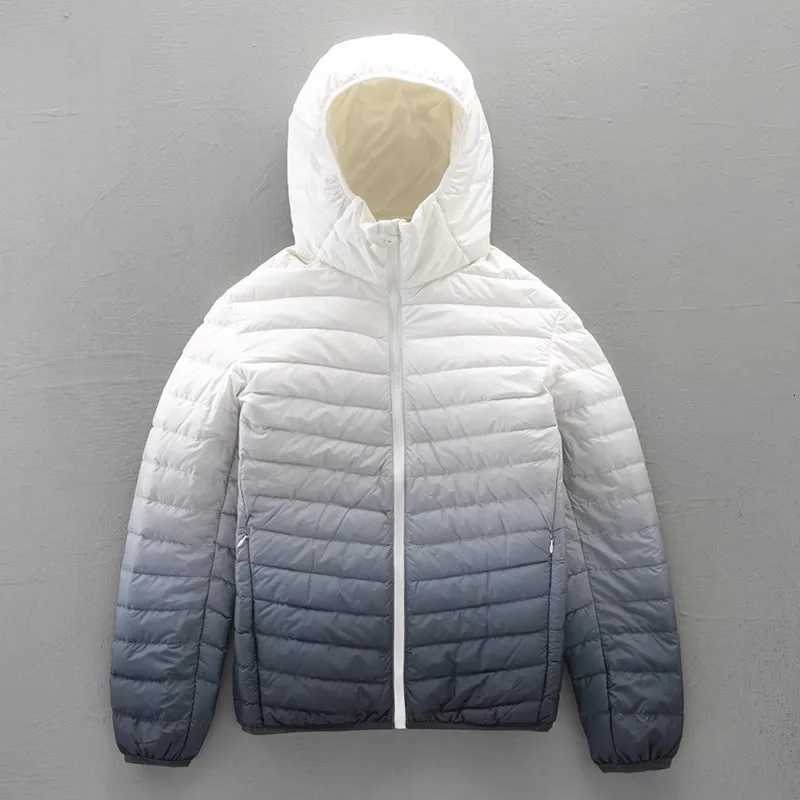 Top Grade Gradient Color Mens Hooded Puffer Jackets 2023 New Winter 90% White Duck Down Men Ultra Lightweight Warm Down Coats X250725