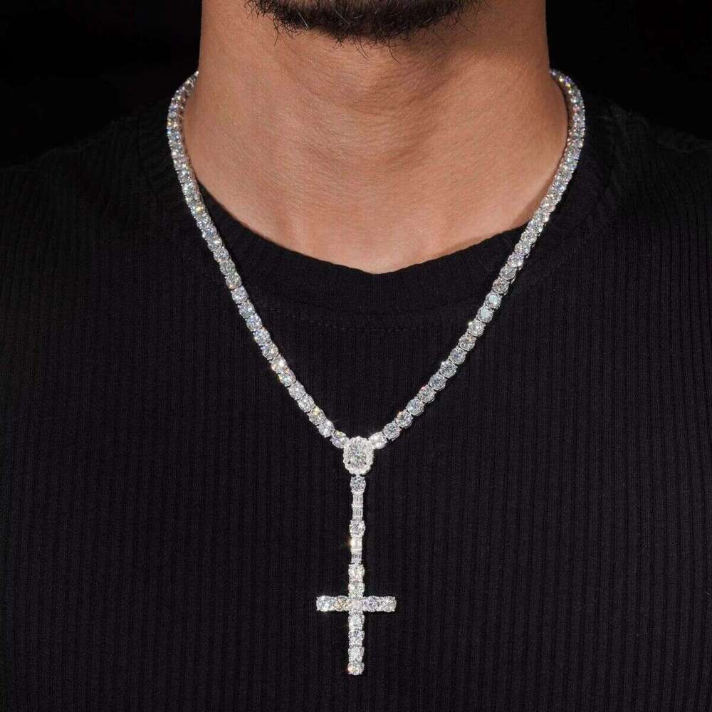 New Premium Jewelry Sterling Sier Fashion 5mm Ice Out Silicon Stone Chain Cross Tennis Necklace