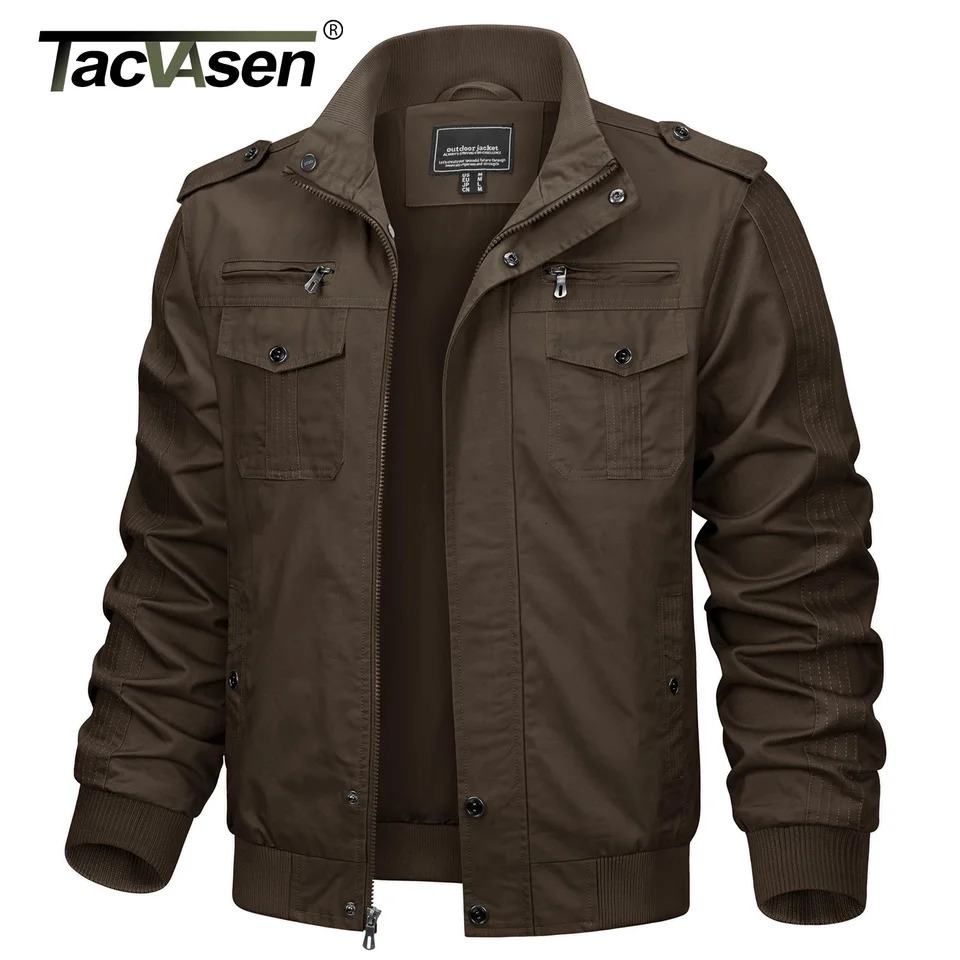 TACVASEN Pilot Bomber Jacket Coats Mens Cotton Cargo Jackets With Zipper Pockets Retro Casual Work Male Clothing Outwear 250717