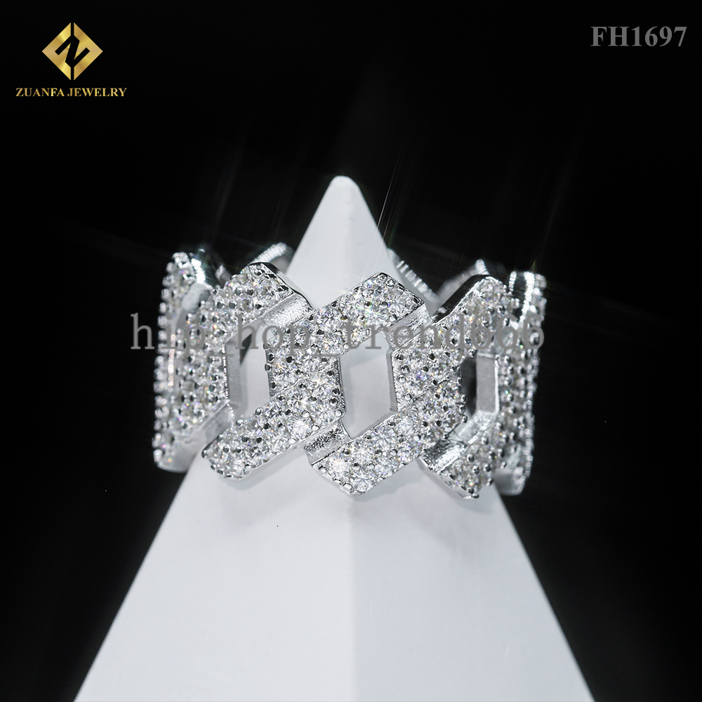 Ready to Ship Cuban Rings 925 Silver Gold Plated Jewelry Moissanite Diamond Ring