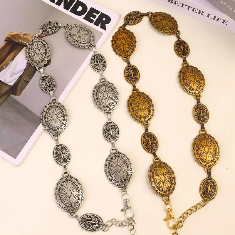 Vintage Metal Bohemia Waist Chain Silver Gold Hollowed-out Carved Women Crop Tops Decoration Waist Belt Dress Jewelry Accessory 250722